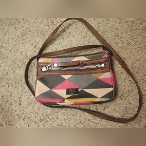 Fossil Women's Crossbody Bag - Pink, Gray, Yellow Geometric